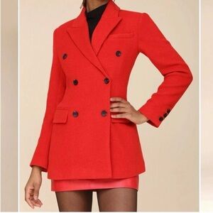 Avec Les Filles Hourglass Blazer Small Red Double Breasted Wool Chic Preppy